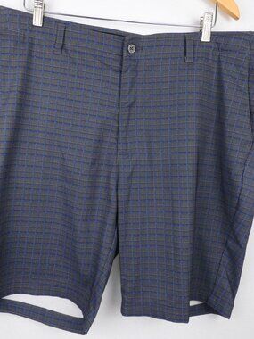 Pebble Beach Shorts Mens 42 Gray Blue Plaid Flat Front Golf Dry Luxe Performance